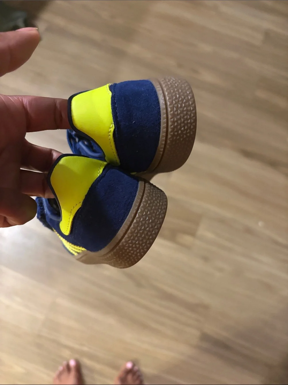 adidas Suede Sneaker in Navy with Neon Yellow Stripes